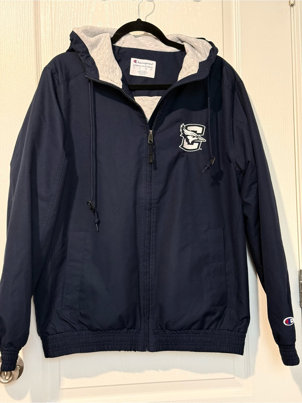 Champion Navy Hooded Rain Jacket with Gray Lining